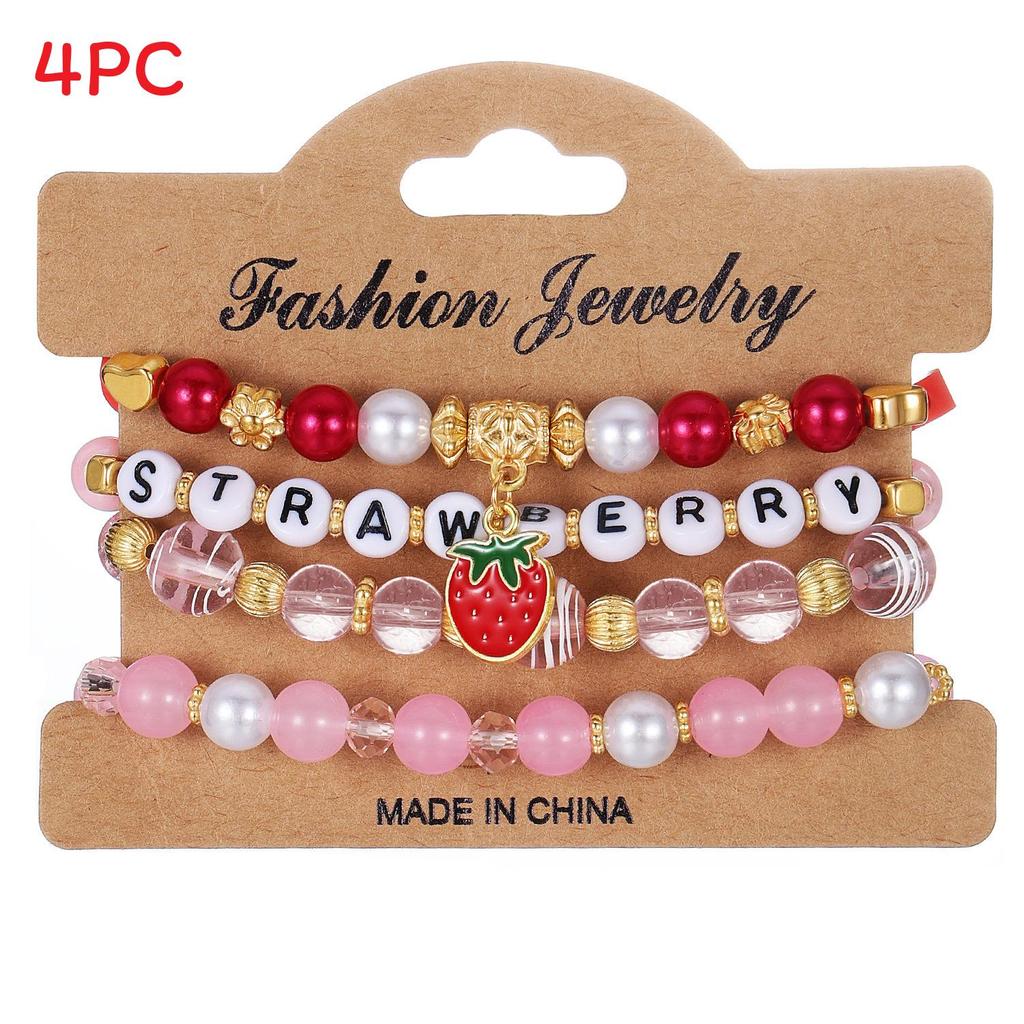 Strawberry Pendant Beaded Bracelet Set With Crystal Glass For Womens Fashion Accessories