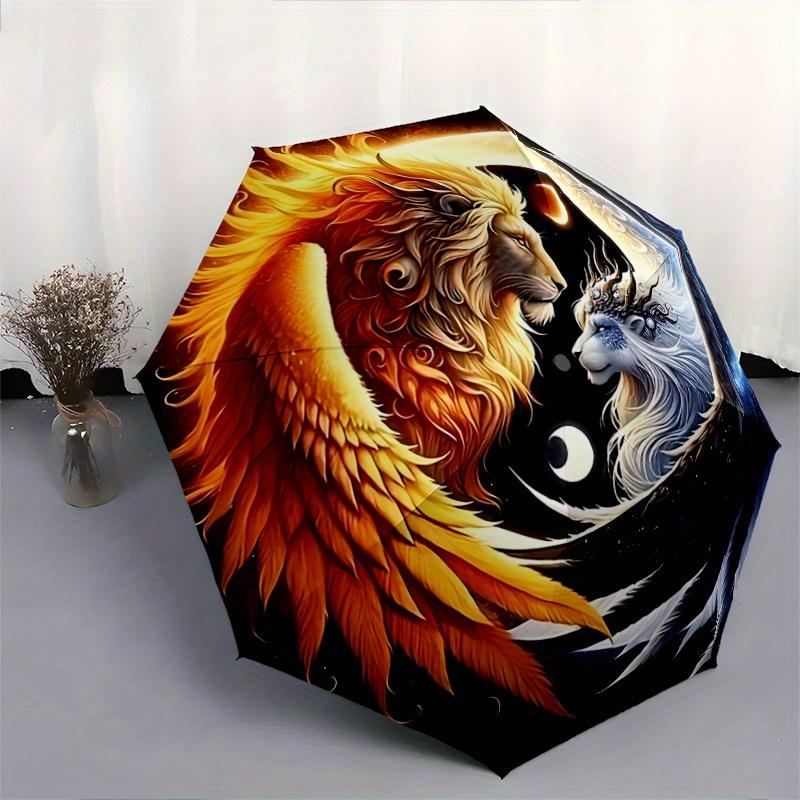 1 Stück mythischer Löwe und Drache Automatisches Öffnungs- und Schließschirm - Geeignet für verschiedene Anlässe, Outdoor-Aktivitäten, Leicht und Langlebig