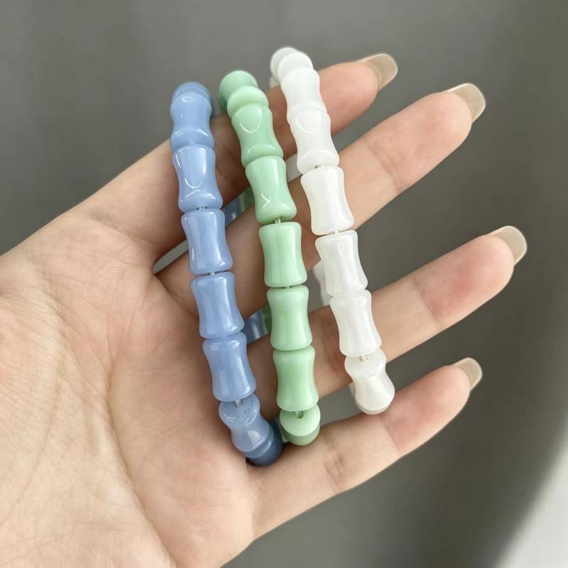 Imitation Jade Bamboo Shape Beaded Bracelets For Women Healing Jewelry With Elastic Cord