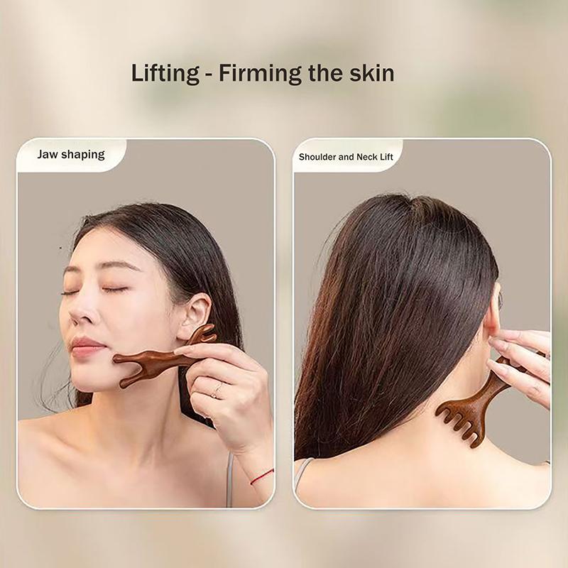 Sandalwood Scalp Massager Sandalwood Deer Antlers Wide Tooth Comb Meridians Dredging Scalp Facial Massage Comb Gua Sha Comb