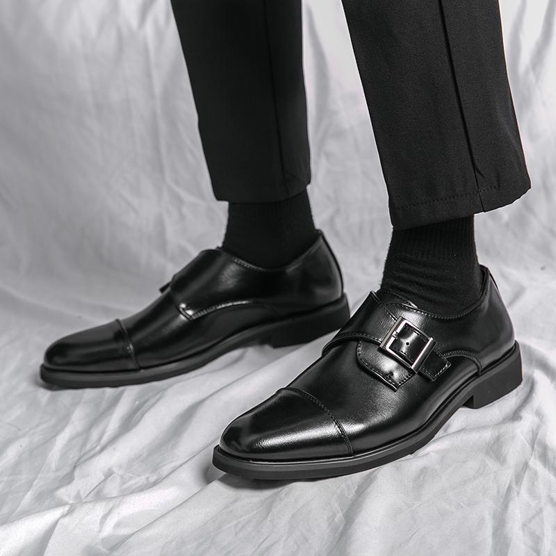 Spring Italian Brand Loafers Shoes Buckle Leather Shoes Large 38-48 Thick Sole Casual Shoes Men's British Style Brock Men Shoes