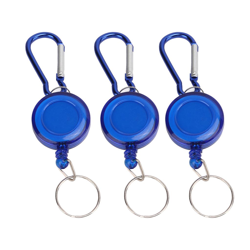 3PCS Nylon Rope Telescopic Burglar Tool Mini Anti Lost Retractable Pull Keychain BuckleBlue