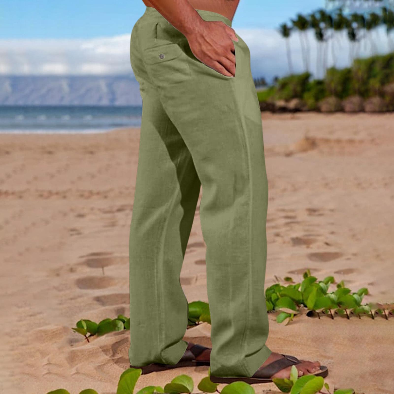 

Модные мужские льняные брюки с передним карманом, плиссированные, свободные, повседневные, прямые, однотонные, удобные, дышащие, повседневные брюки M