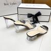 Women's Chunky Heel Summer Slippers: Transparent One-Strap, Crystal High Heel, Half-Slippers for Outdoor Wear