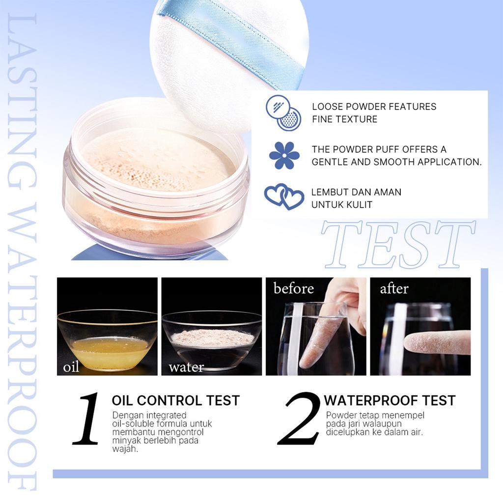 Sweatproof Matte Loose Powder for Face, Lightweight Setting & Concealing, All-Day Wear