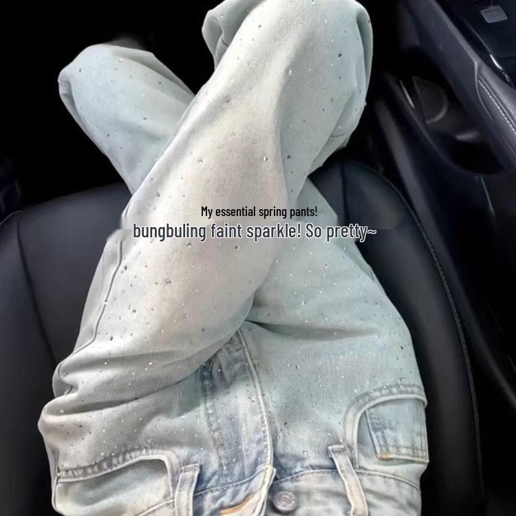 Bling Strass High-Waist Schlankmachende Straight-Leg Jeans für Damen - Frühjahr 2025 Design