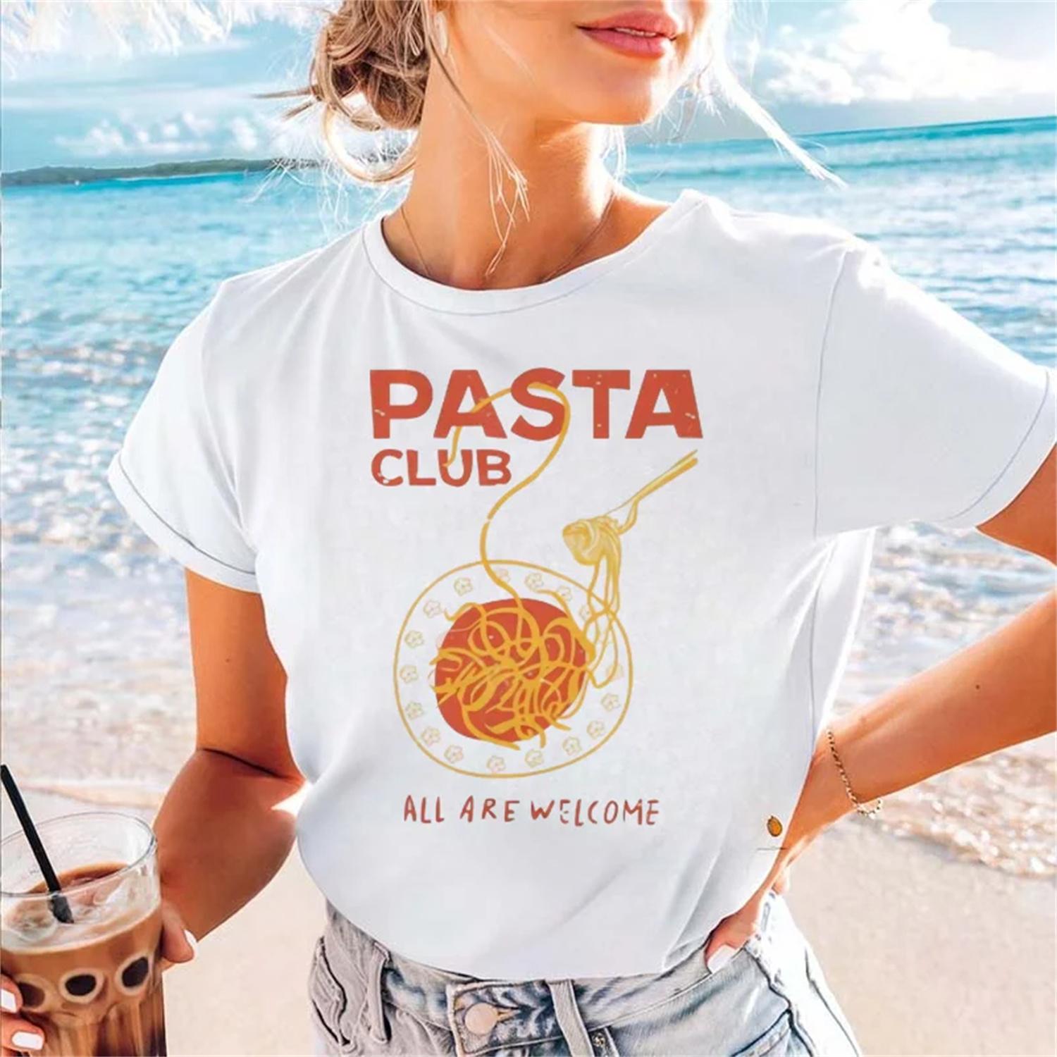 

Pasta Pattern Summer Versatile Beach Vacation Casual Women s T-Shirt Short Sleeved Basic Top Fashion Trend Cartoon T-Shirt XXXXXL білий
