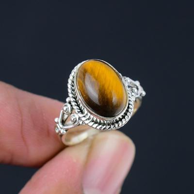 Anello statement in Argento Sterling 925 con Pietra Naturale Occhio di Tigre, Forma Ovale, per Donne e Ragazze