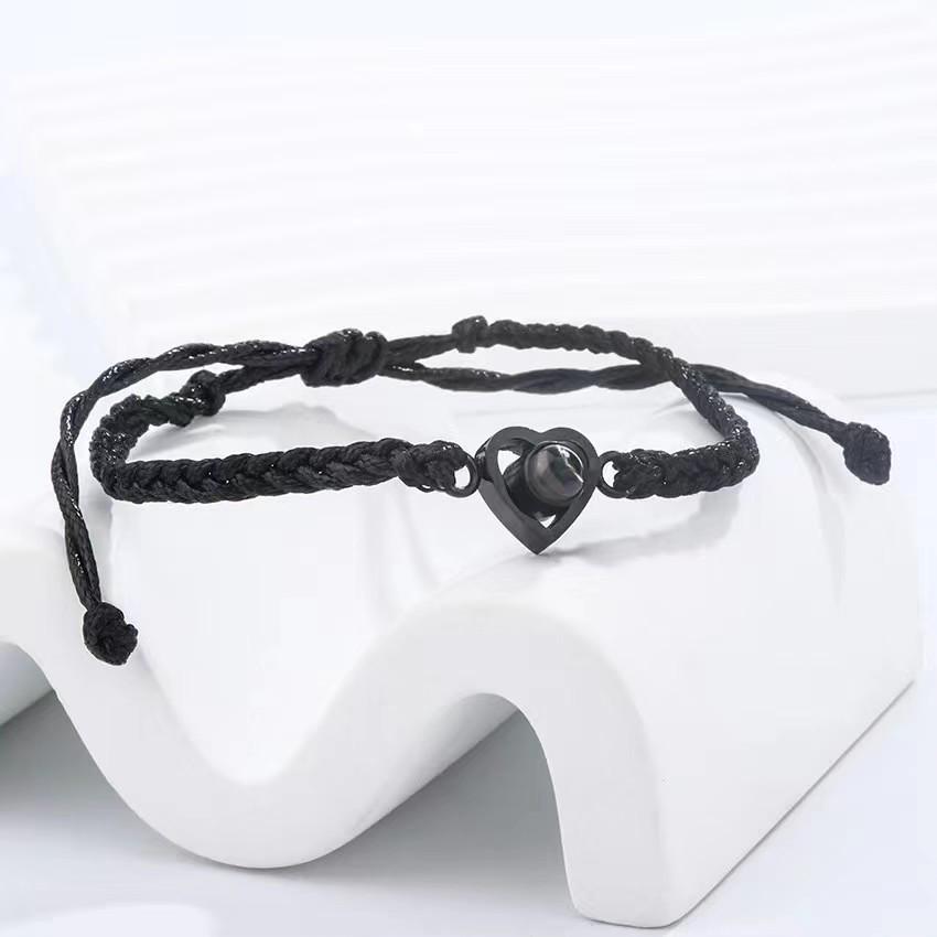 Heart Projection Titanium Steel Bracelet - 100 Languages Customizable Photo Jewelry for Couples