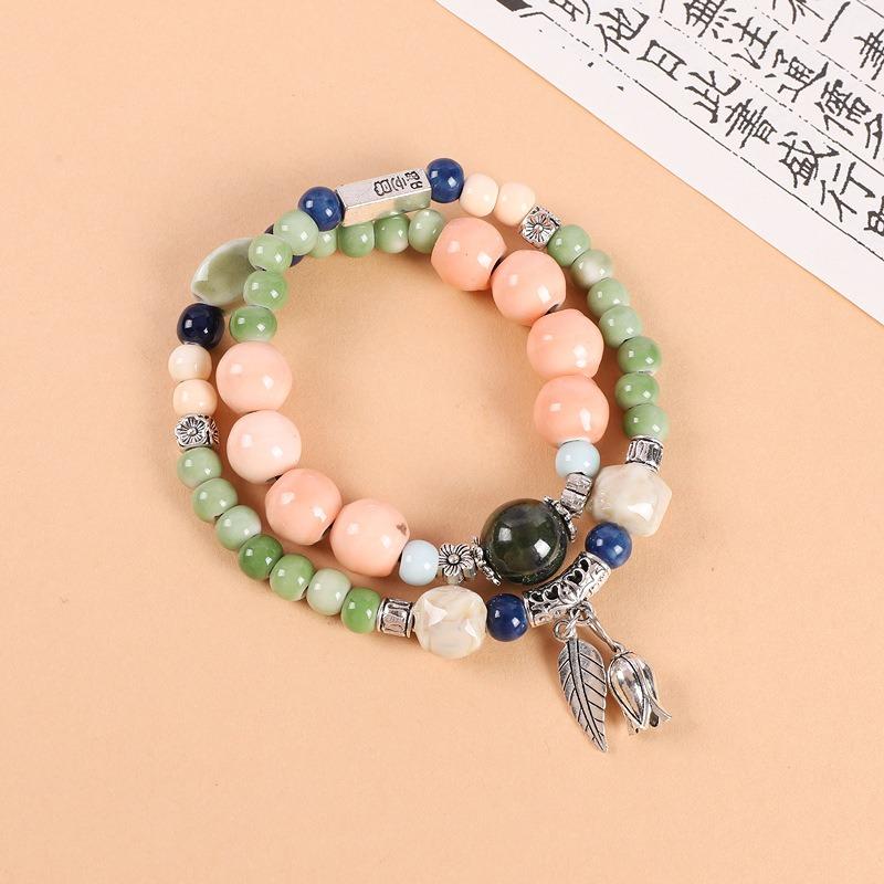 Double-layer stacked ceramic beaded bracelet men's and women's retro literary niche bracelet accessories