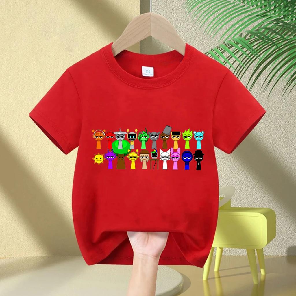 2026 summer short sleeved Sprunki cute and fashionable boy and girl comfortable round neck pure cotton short sleeved Tshirt