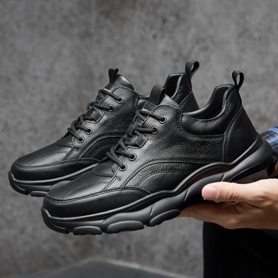Fashion Men's Sneakers Lace Up Genuine Leather Casual Shoes Simple Black Men's Office Business Shoes Fashionable Oxford Shoes Versatile