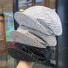 Short Brim Octagonal Hat Adjustable Newsboy Cap Lightweight Striped Berets  for Women Girl