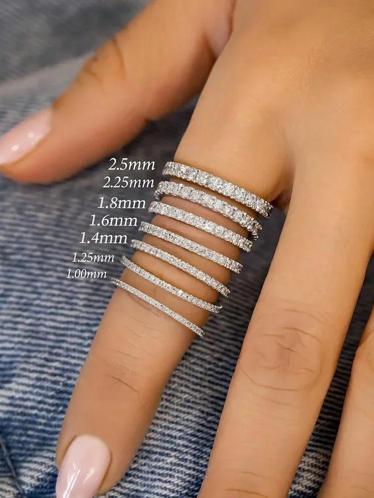 Jewlier 925 Sterling Silver Fashion 1.4MM 1.6MM 1.8MM Full Zircon Ring For Women Engagement Wedding High Quality Fine Jewelry