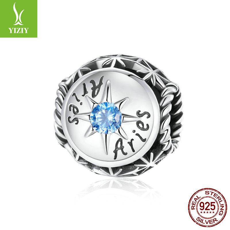 12 Constellation S925 Silver Beaded, Retro Style Fashion Color Zircon Diy Accessories Scc1725