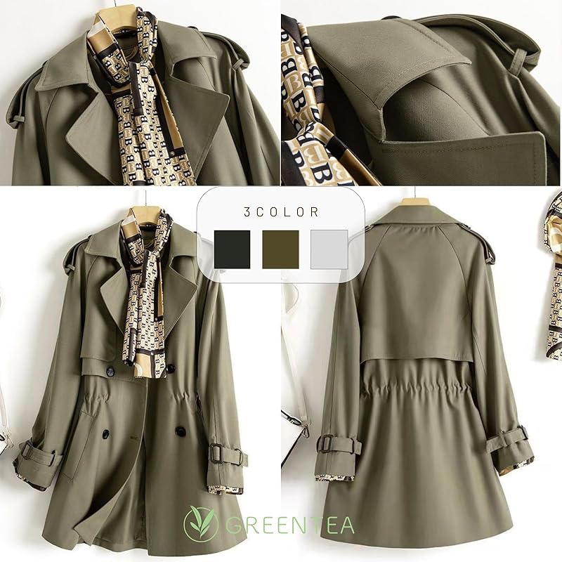 [Green tea] outer ladies spring jacket trench coat tailored jacket khaki M