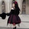 Milky Time Gothic Lolita Dress, Black and Red, with Chiffon Chains, Cosplay Costume for Women (Small, Red)