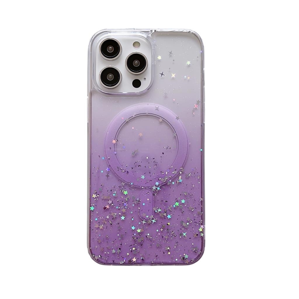 Epoxy Magnetic Suction Apple 14 Mobile Phone Case, Suitable for IP15Promax/13/12 Glitter Gradual Change Wireless Charging Protection