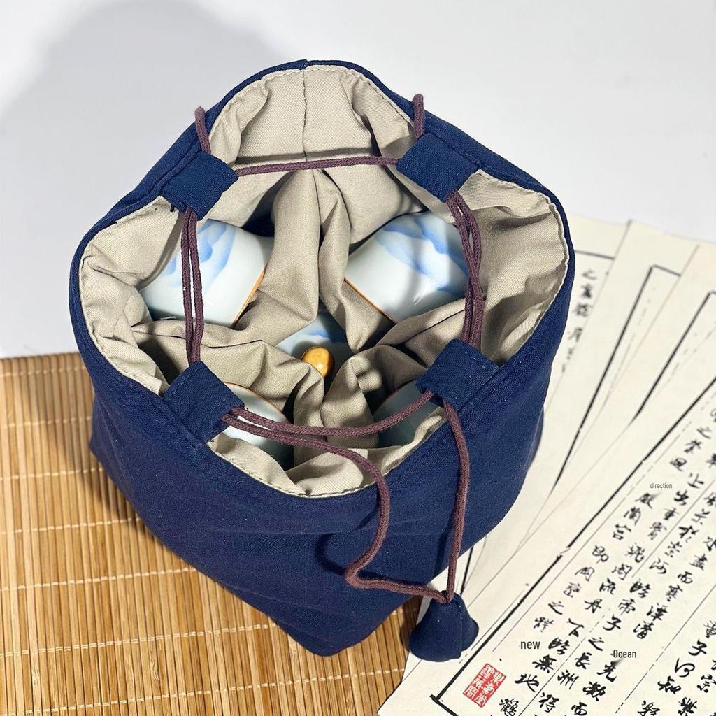 Compact Travel Tea Set with Bag: One Pot, Four Cups - Durable Cotton Linen