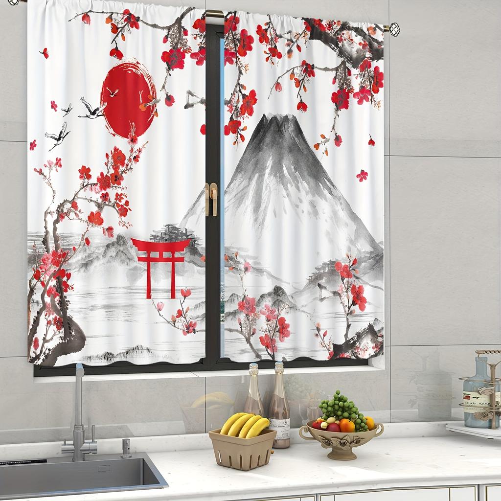 2pcs, Chinese Mountain Lnk Painting Print Curtain,Rod Pocket Mount,Polyester Material For Living Room Bedroom Kitchen Free Ship