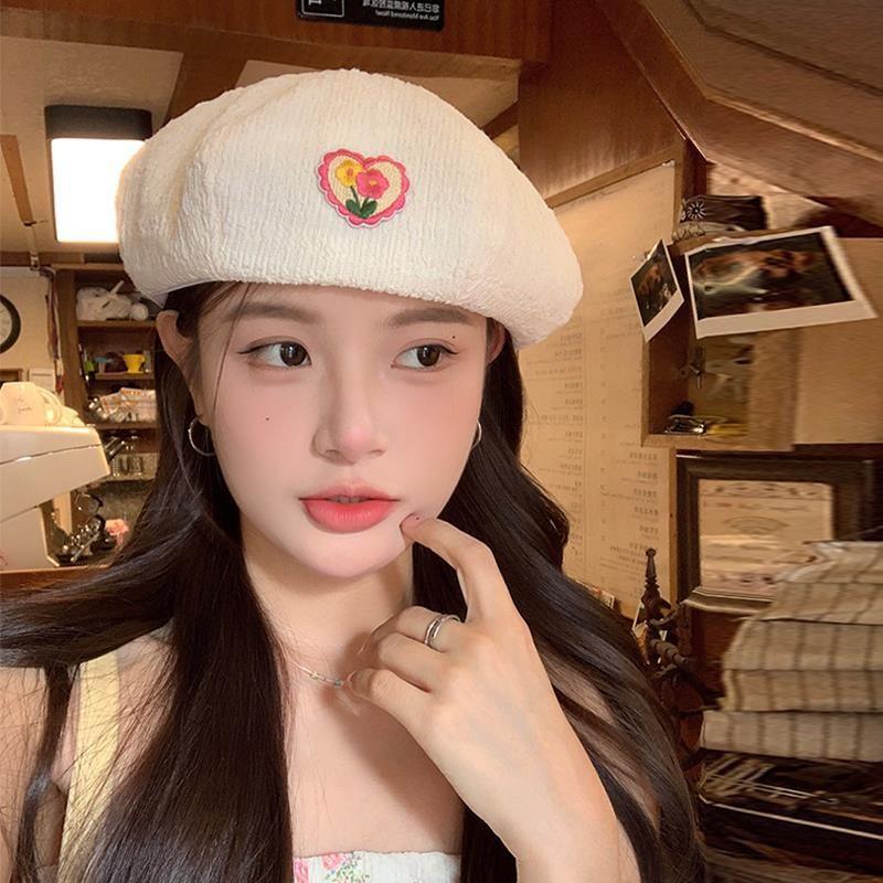 Floral Beret Embroidery Hat Women Lightweight Breathable Caps Gifts Fashion