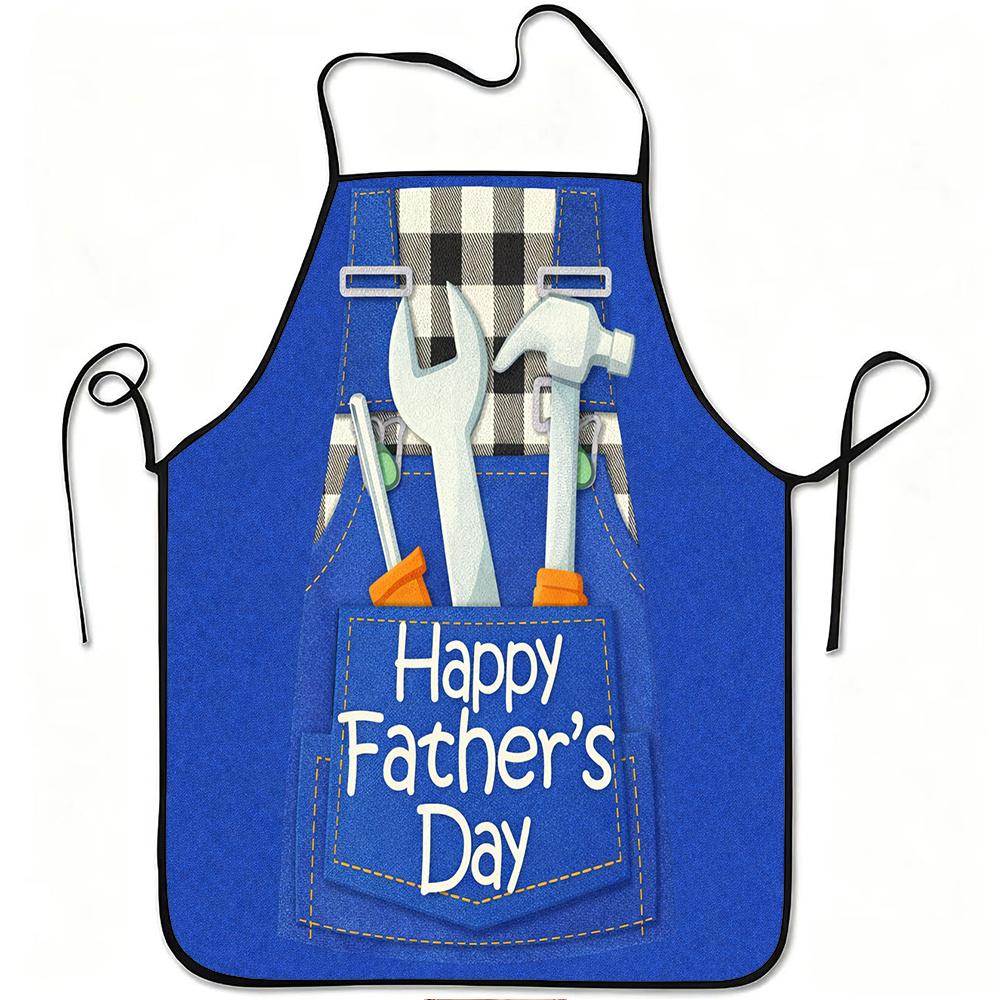 1pc Father'S Day Apron with Tool Design, Sturdy And Easy To Clean, Adjustable Waist, Made of Polyester, Suitable for Cooking, Gardening, Fruit Picking