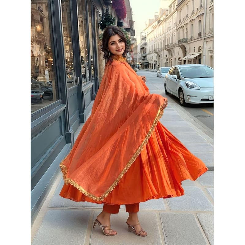 ANNI DESIGNER Anarkali Donna Kurta Semplice in Viscosa con Pantaloni e Dupatta