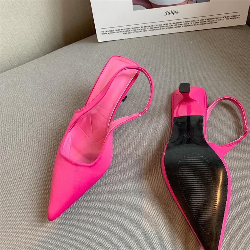 Summer New Brand Women 6 .5cm High Heels Slingback Sandals Mules Green Blue Stiletto Heels Lady Rose Red Party Pumps Shoes