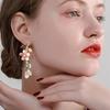 Floral Pink Cherry Blossom Dangle Earrings With Imitation Pearl Accents, Summer Classic Festive Ear Jewelry For Seaside Holidays