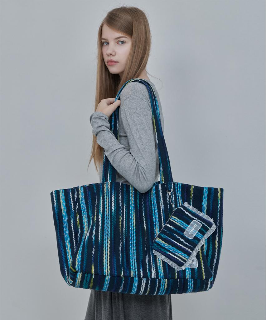 Kimimi Fuzz Stripe Maxi Shoulder Bag Navy