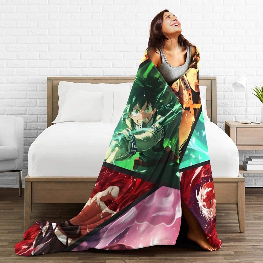 My Hero Academia Deckenbezug Anime Flanell Überwurfdecken Haus Sofa Tragbar Weich Warm Bettwäsche,