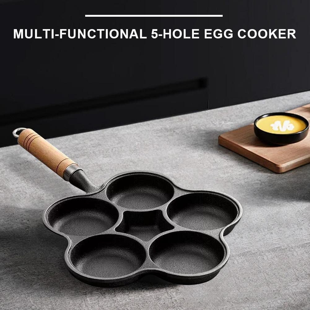 5 Round Holes Cast Iron Cake Maker Frying Pan Egg Frying Pan Creative Breakfast Grill Cooking Pot for Gas Stove Induction Cooker