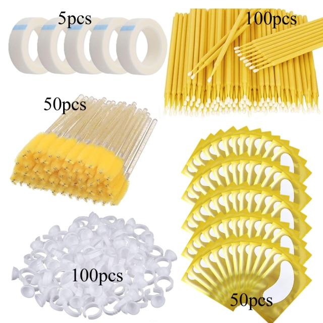 

Приладдя для нарощування вій Набір вій Мікрощіточка Стрічка Клей Кільце Патчі для очей Одноразова туш Палички Аплікатор Інструмент для вій