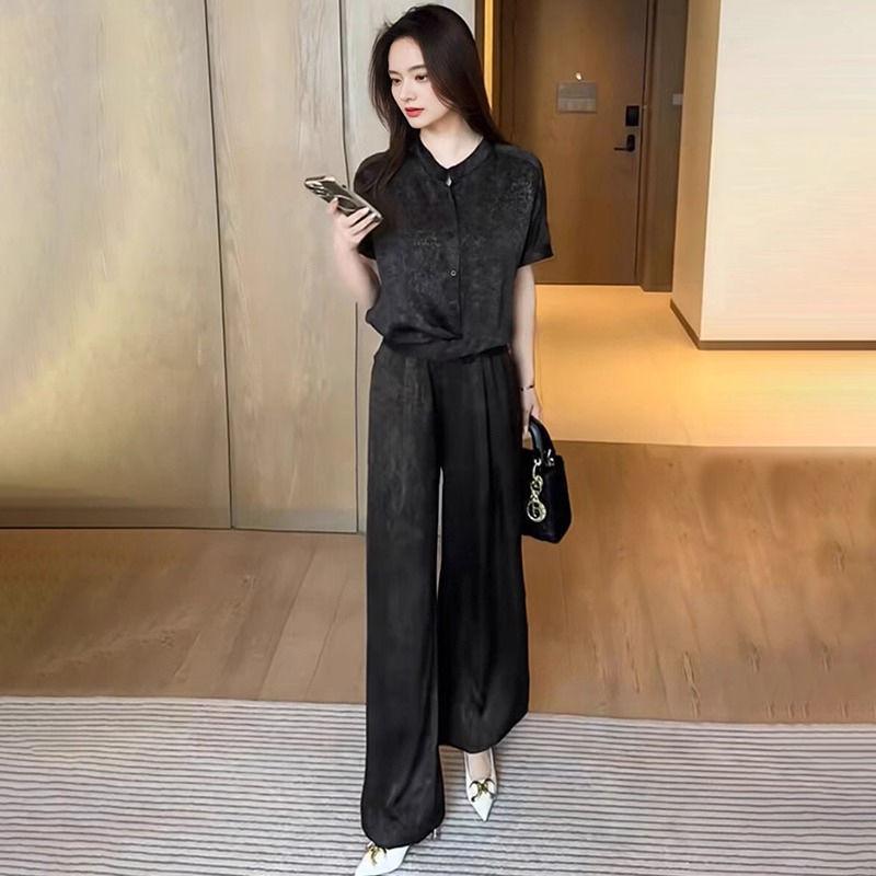 2025 New Korean Chic Women's Summer Suit - Loose Slim Drape Wide-Leg Pants Two-Piece