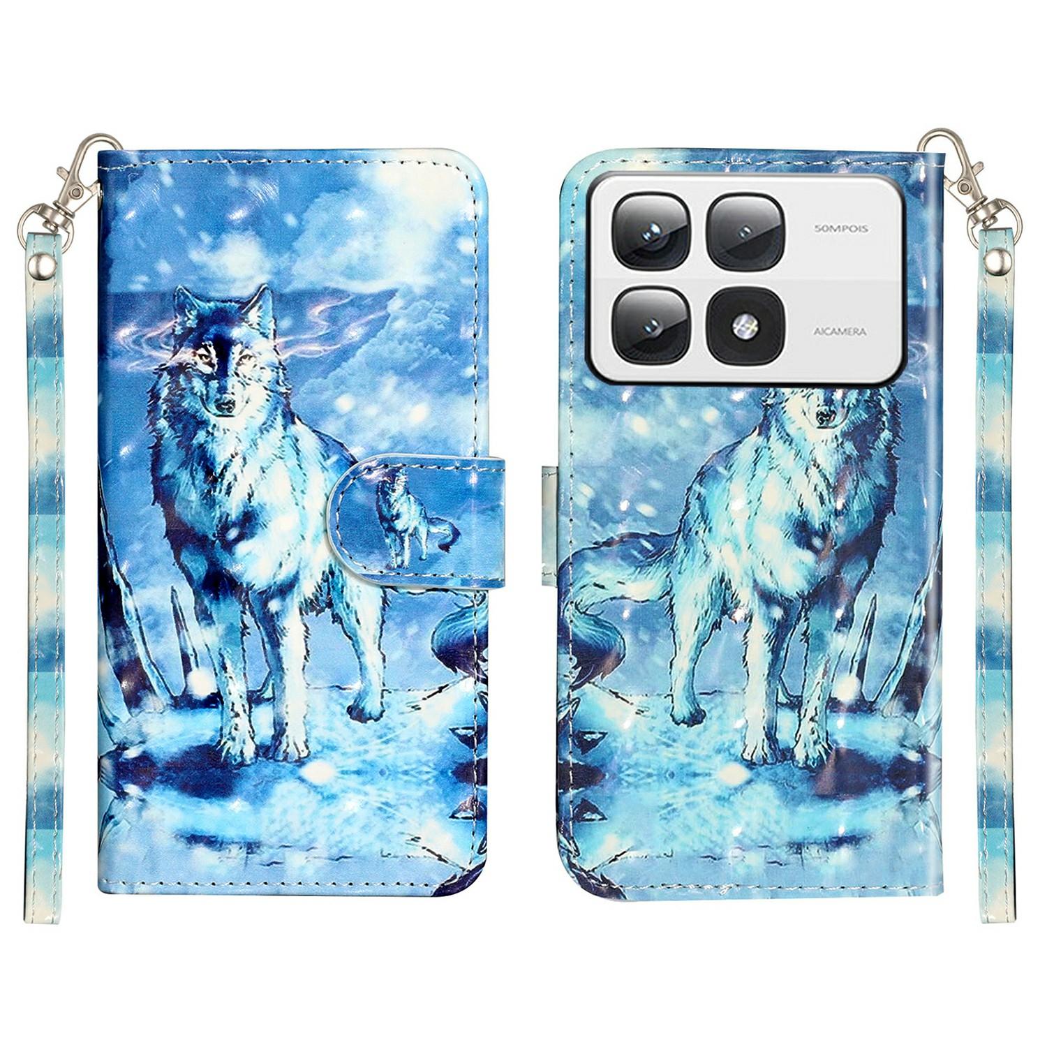 

For Xiaomi 14T Pro Case 3D Pattern Printed Phone Leather Phone Cover Snow Wolf
