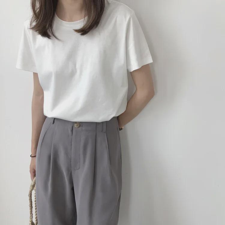 Damen Locker Weiß Rundhals Kurzarm T-Shirt - Schlicht, Trendig und Slim Fit