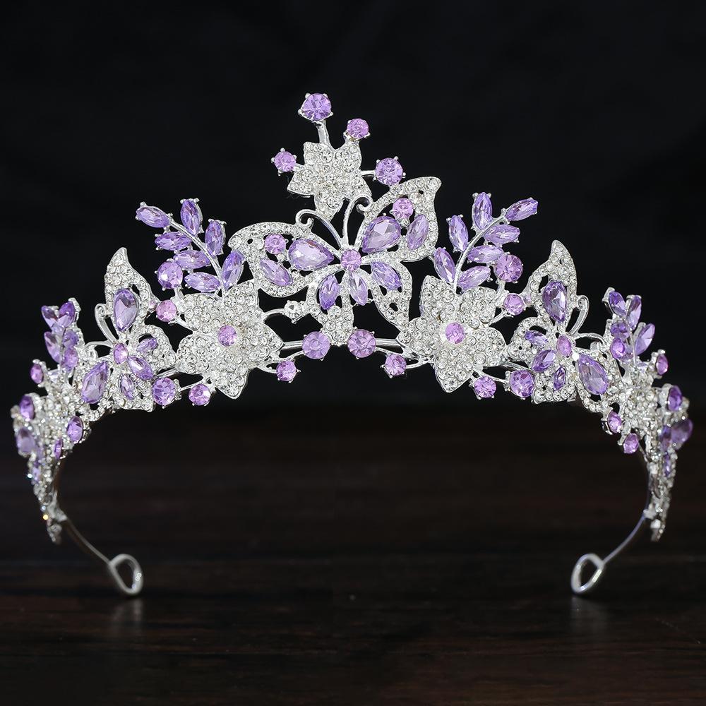 Sweet Butterfly Floral AB Color Crystal Crown Rhinestone Princess Pageant Diadem Wedding Hair Accessories Tiaras Jewelry