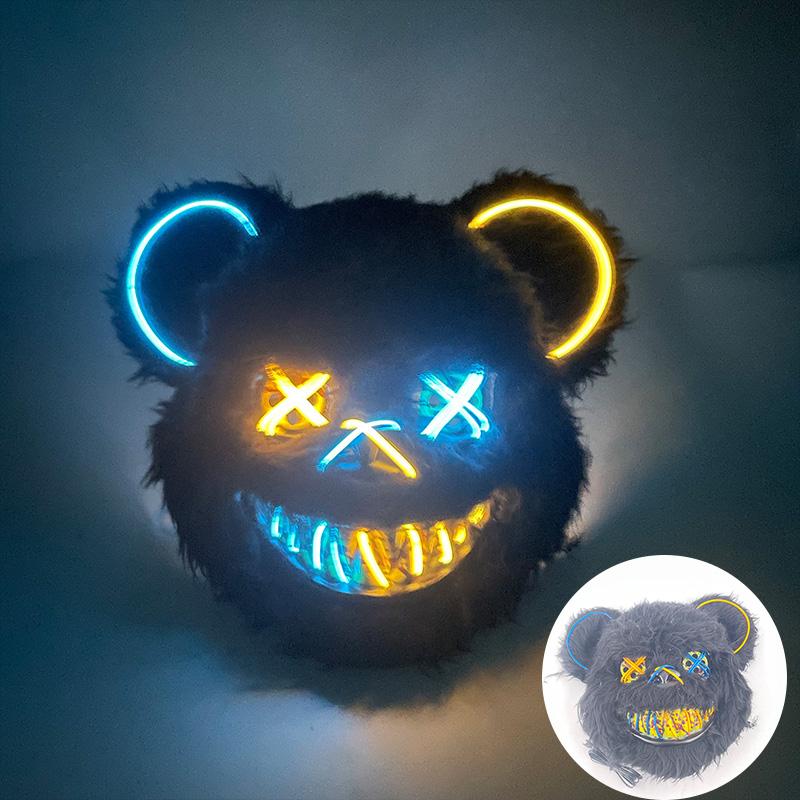 Halloween Leuchtende Horror-Tiermaske LED Leuchtende Blutige Bärenmaske Blinkende Neon Cosplay Gruselige Maskerade Party Maske Zubehör