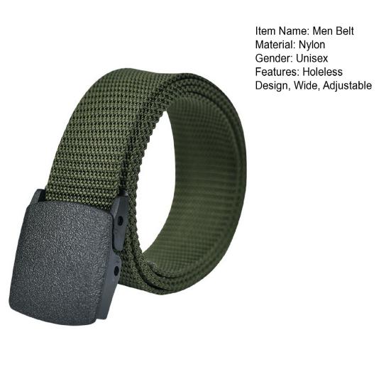 Men Nylon Belt Solid Color Holeless Design Waistband Adjustable Length None Metal Buckle Jeans Belt Costume Accessories