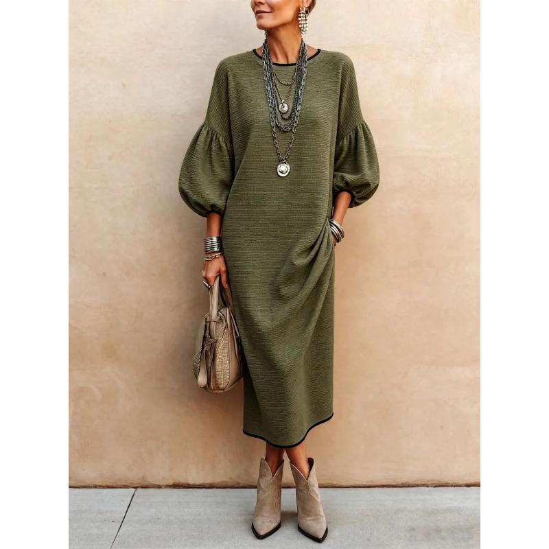 GMXIA Women's Fashion Long Sleeve O-Neck Autumn Winter Solid Color Print Casual Dresses