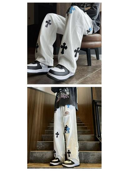 2023 American High-Street Unisex Casual Straight-Leg White Jeans