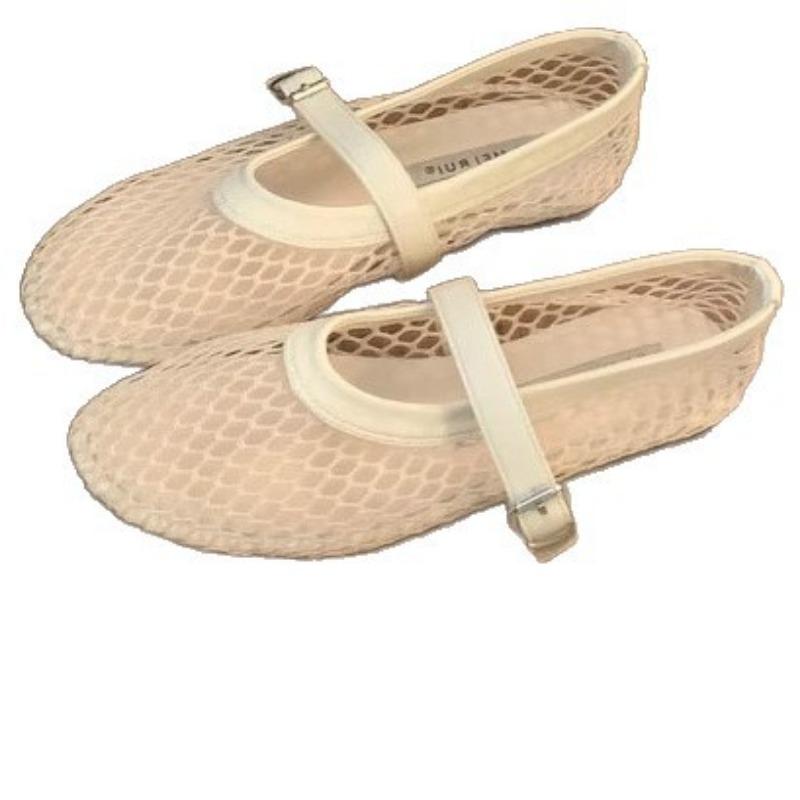 Neue atmungsaktive Sandalen mit ausgehöhlten Einzelschuhen für Damen, flach und einfüßig