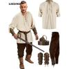 4 Pcs Halloween Men's Renaissance Costume Set Medieval Pirate Shirt Ankle Banded Pants Viking Belt Accessories