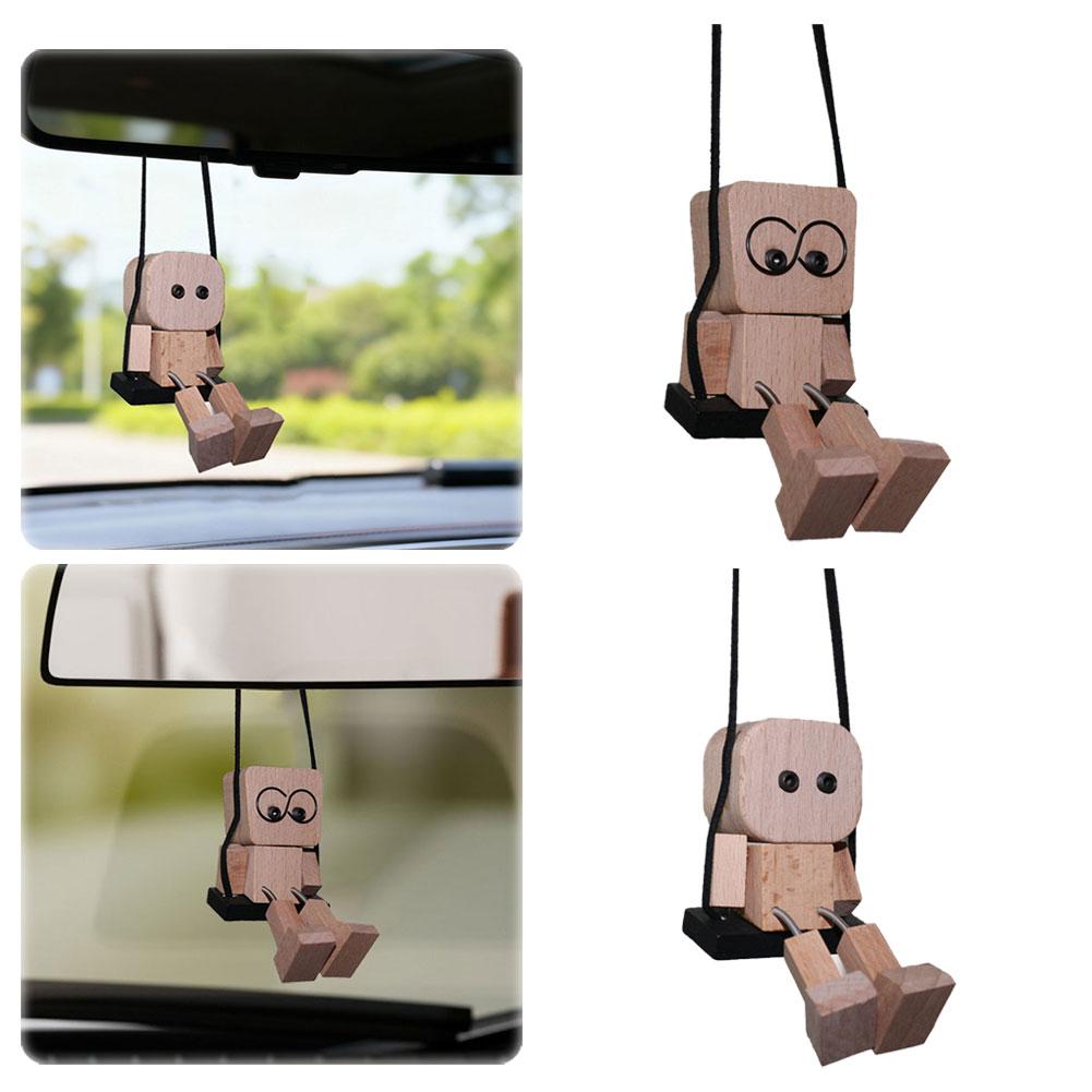 1pcs Shaking Wooden Man Figurine Funny Bobblehead Car Creative Nerdy Accessories Car Decor Dashboard Dolls Ornaments Little M6Y3