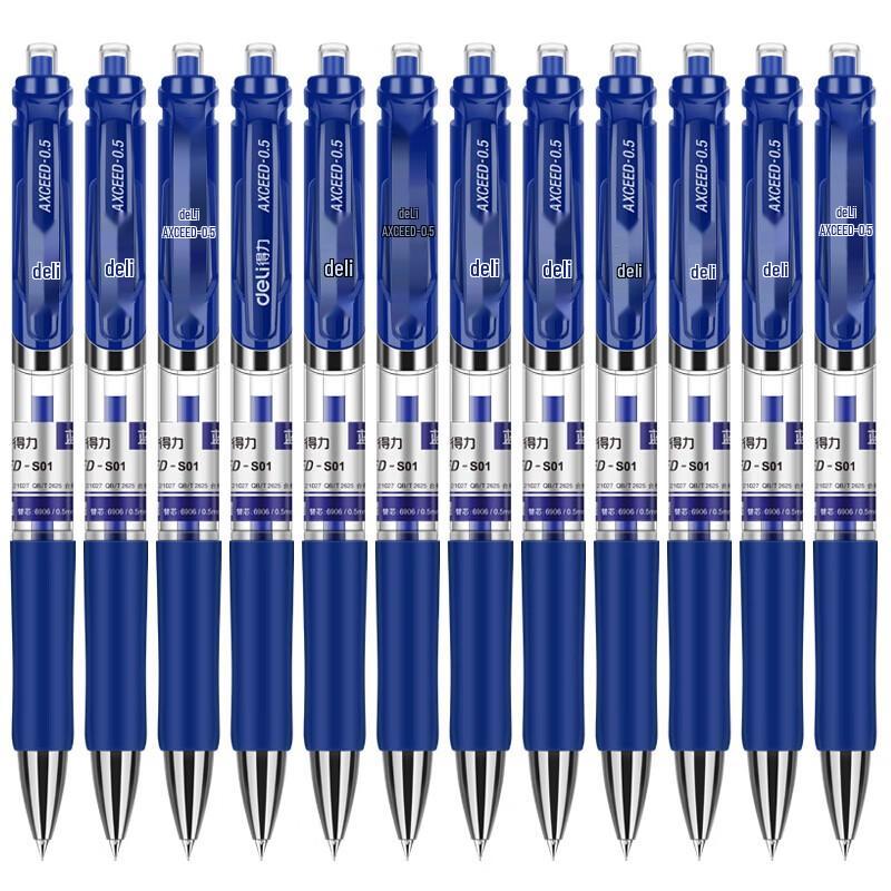 Deli S01 Ret retractable Quick-Dry Gel Pen, Ink Blue 0.5mm, 24-Count
