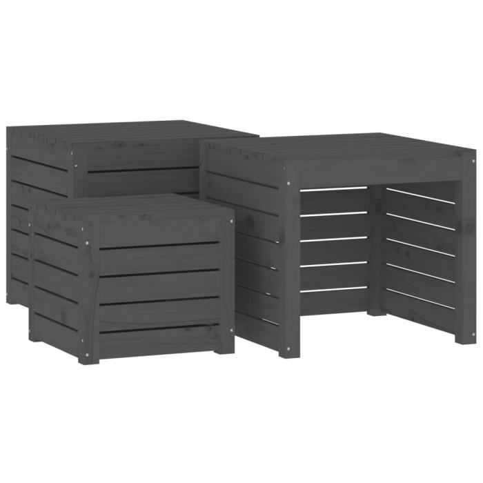 VidaXL Ensemble de boîtes de jardin 3 pcs gris bois de pin massif 823957