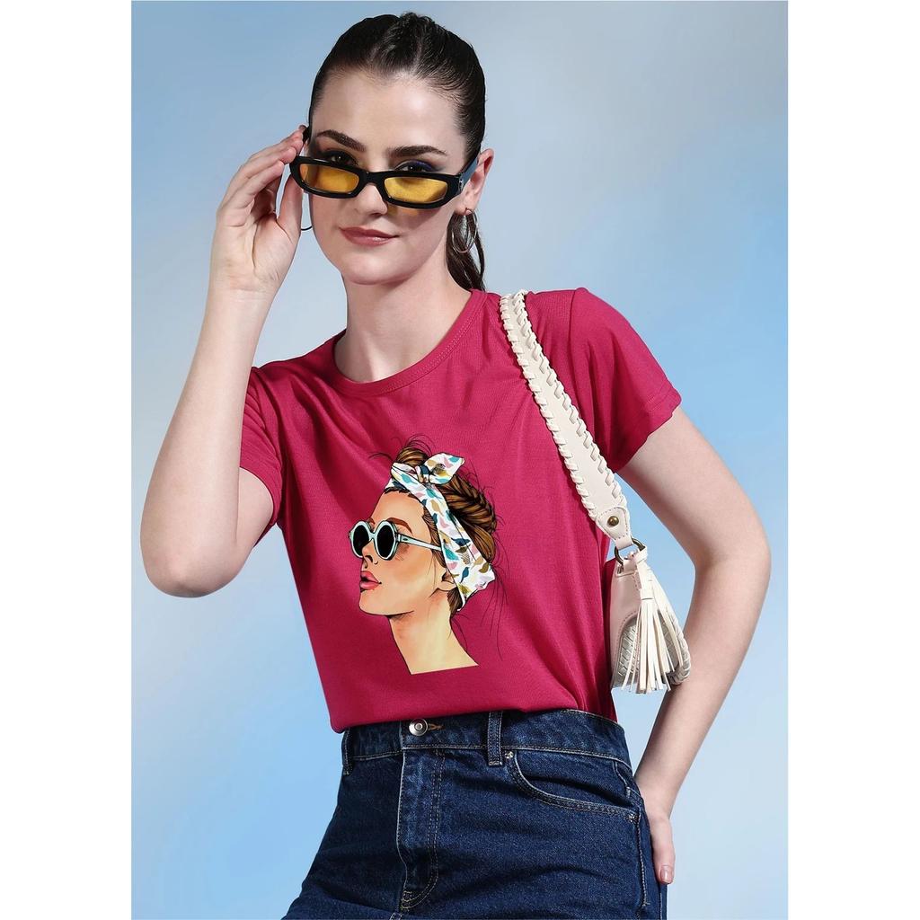 Women Graphic T-Shirt Cotton Blend Short Sleeves Round Neck Top Pack Of 2 Combo