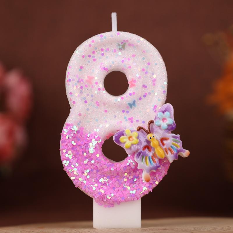 Creative Flower Butterfly Number Candle Birthday Cake Decoration Plug-in Children's First Birthday Party Candle