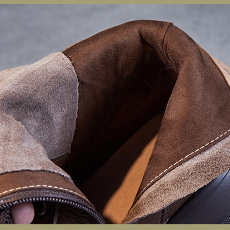 Johnature Vielseitige kurze Stiefel aus echtem Leder mit quadratischem Zehenbereich, lässige Stiefel mit dicken Sohlen, Damenschuhe