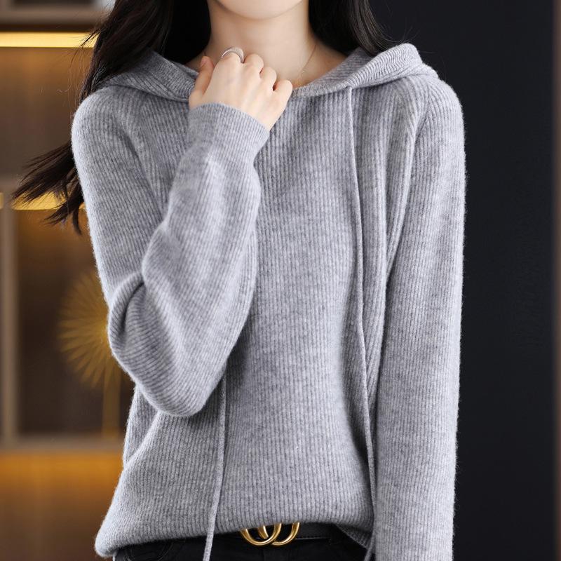 Women's 100% Pure Wool Knit Loose Hoodie - Autumn/Winter Collection